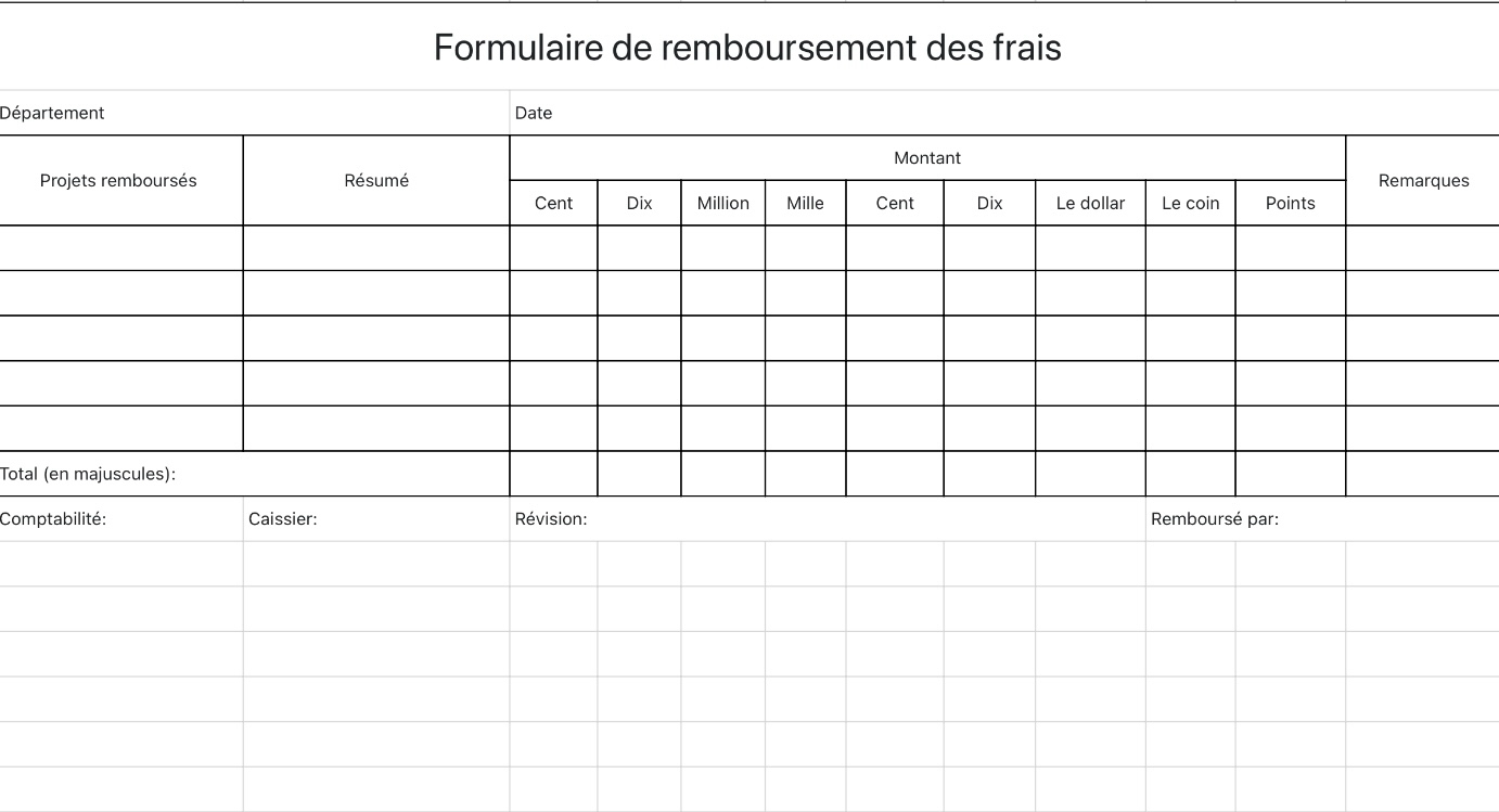 Formulaire de remboursement des dépenses 1